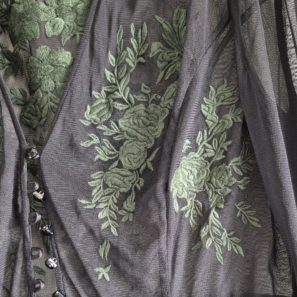 Carlisle Black Sheer Blouse with Green Embroidery - Picture 3 of 7